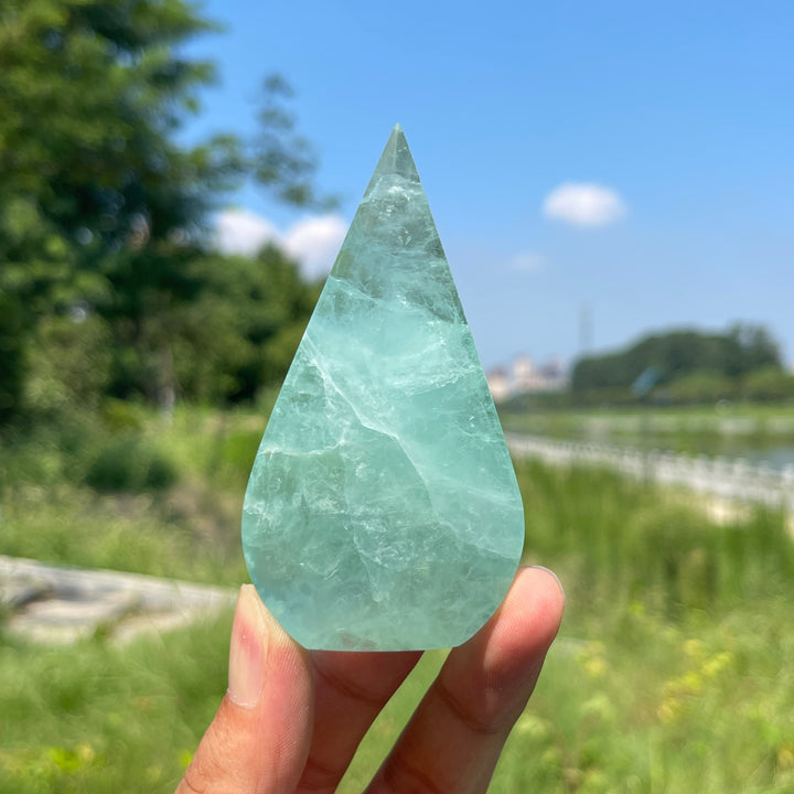 Natural Crystal Green Fluorite Exquisite Teardrop