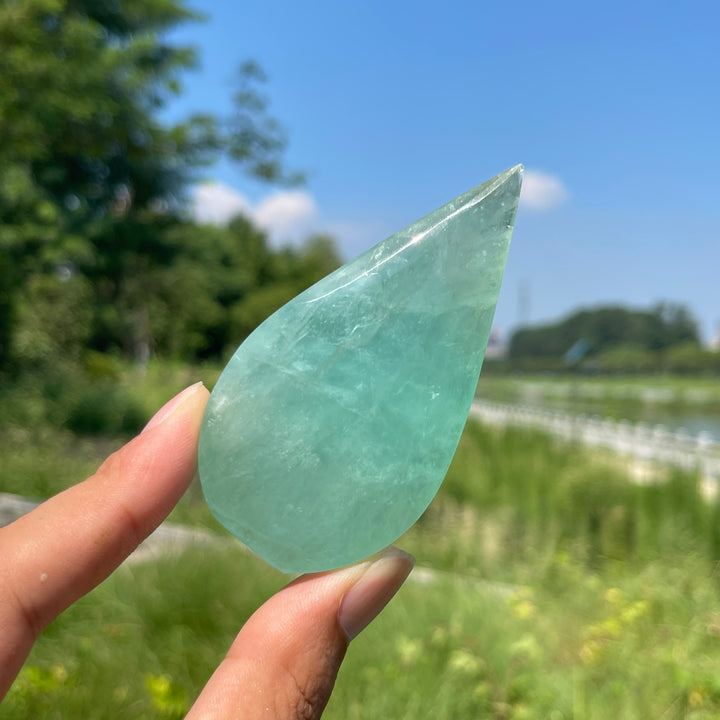 Natural Crystal Green Fluorite Exquisite Teardrop