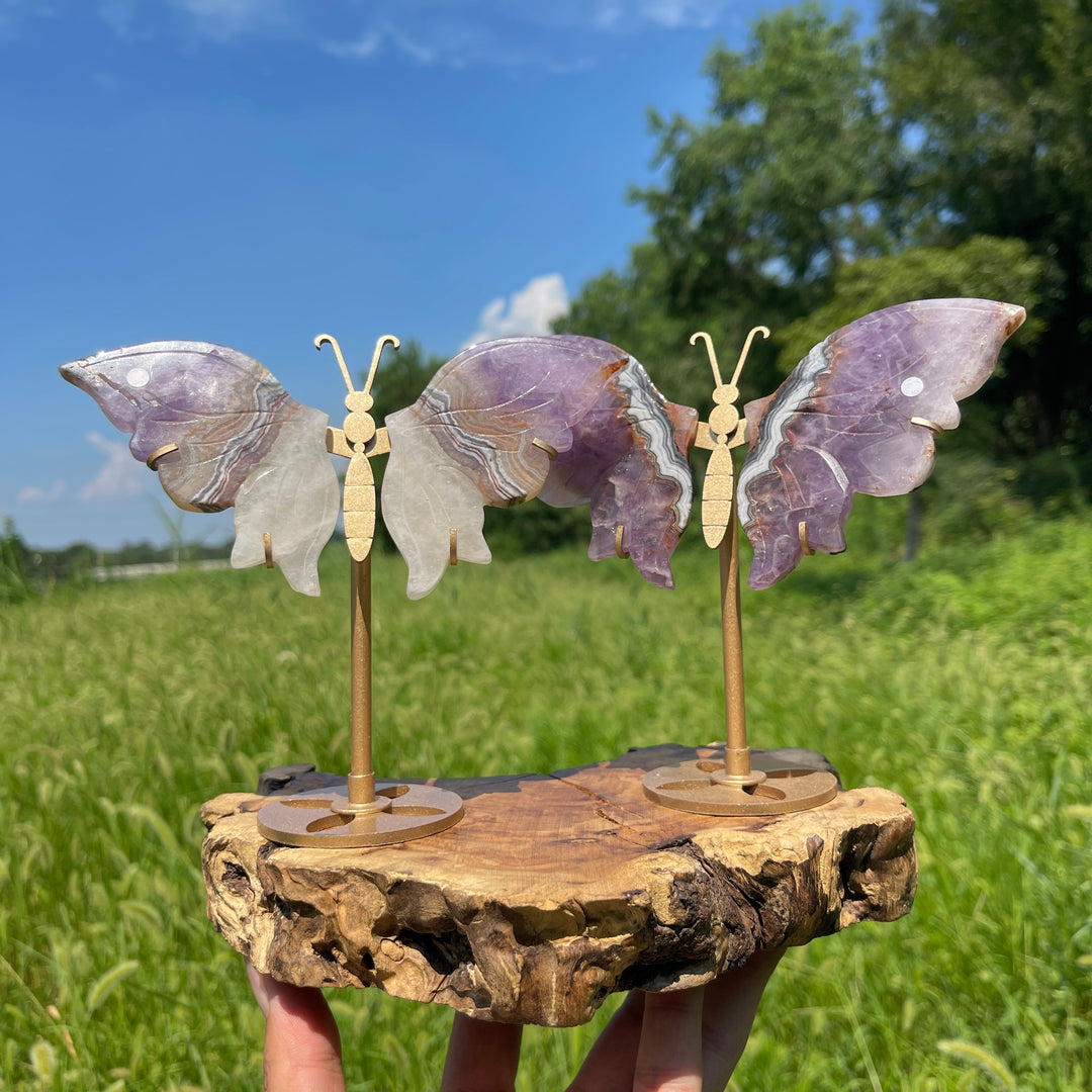 Unique,A Slightly Imperfect Natural Amethyst Agate Butterfly Wing With Stand