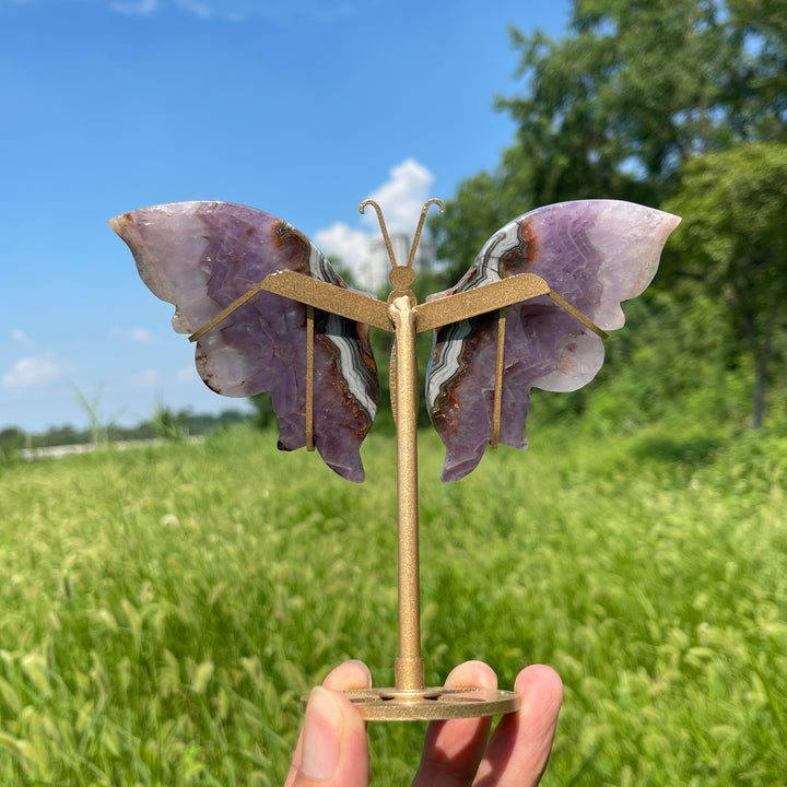 Unique,A Slightly Imperfect Natural Amethyst Agate Butterfly Wing With Stand