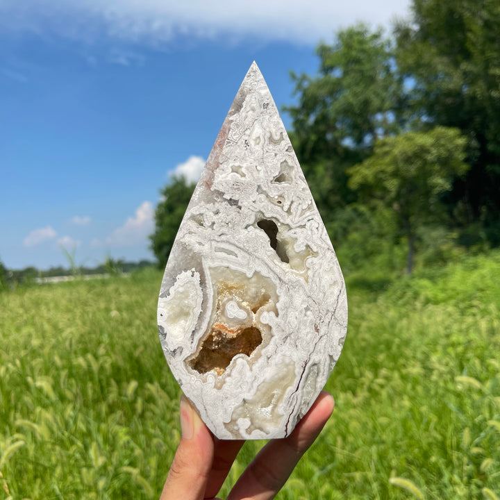 Unique,Natural Crystal Large Mexican Agate Teardrop