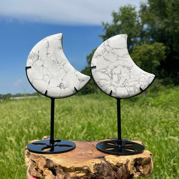 Unique,Natural Crystal Elegant Howlite Moon With Stand