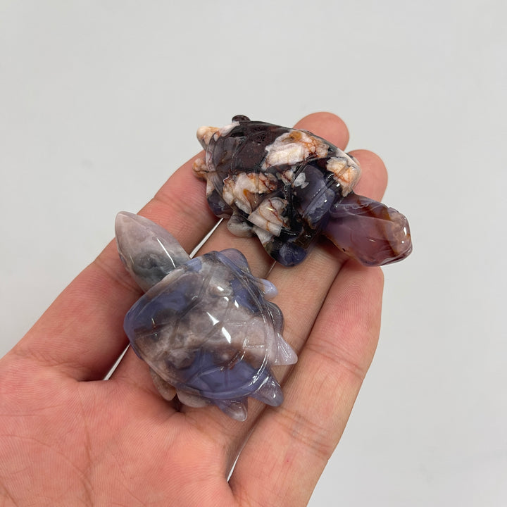 Natural Cute Blue Flower Agate Crystal Carving Sea Turtle