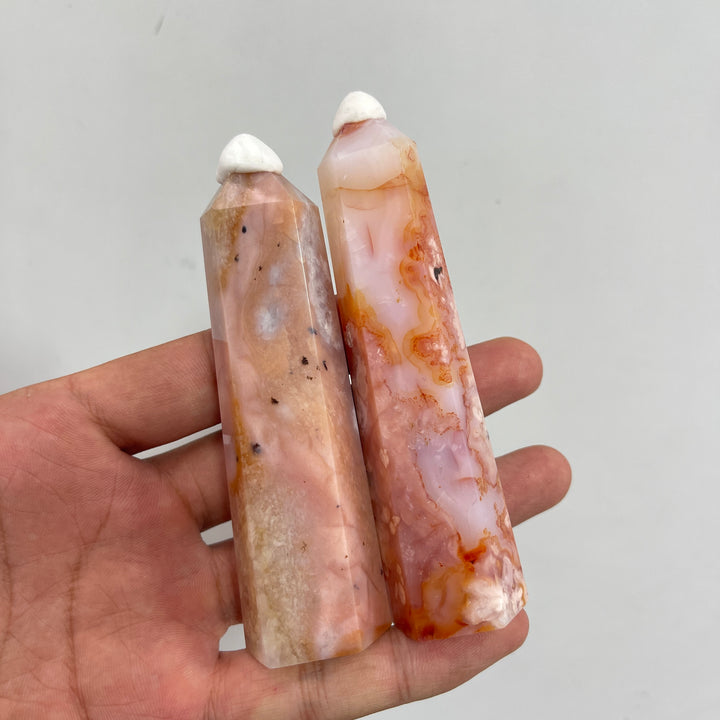 Unique, Natural Crystal Pink Flower Agate Point