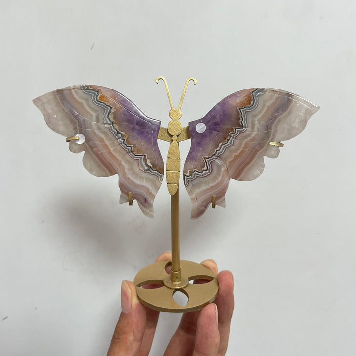 Unique,A Slightly Imperfect Natural Amethyst Agate Butterfly Wing With Stand