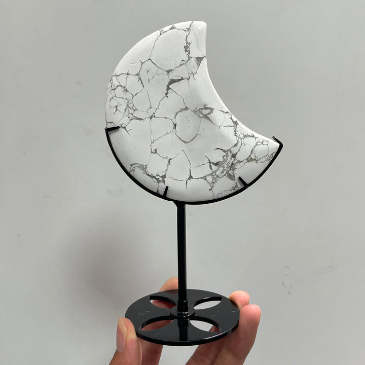 Unique,Natural Crystal Elegant Howlite Moon With Stand