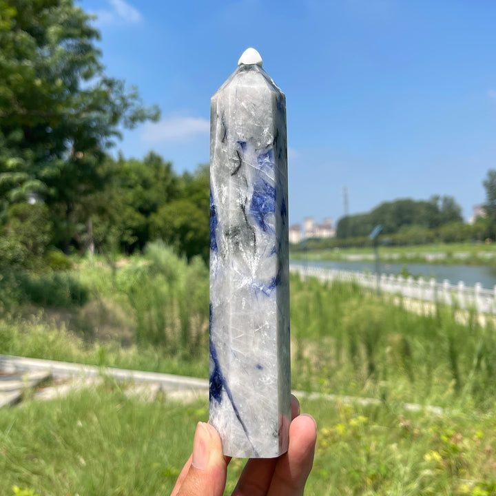 Unique,Natural Crystal Blue And White Porcelain Sodalite Point