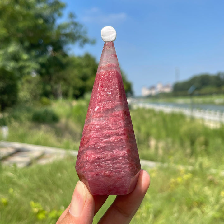 Unique,Natural Crystal Rhodonite In Quartz Diamond Tower