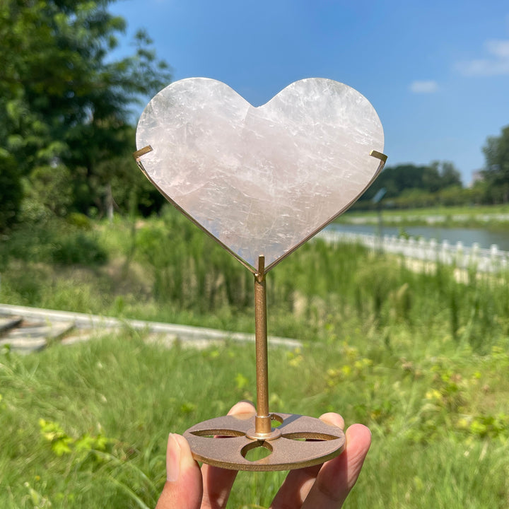 Unique,Natural Crystal Elegant Rose Quartz Heart With Stand