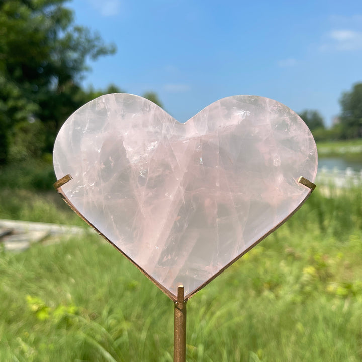 Unique,Natural Crystal Elegant Rose Quartz Heart With Stand
