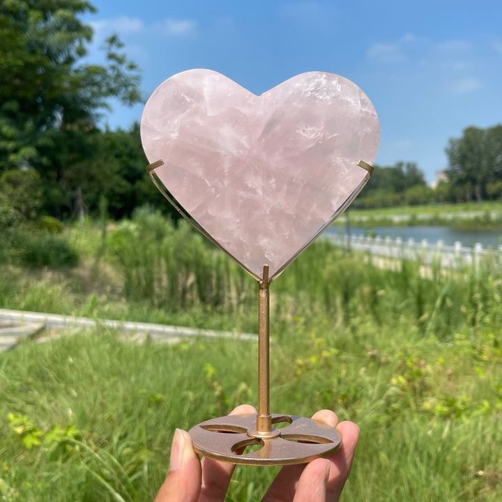 Unique,Natural Crystal Elegant Rose Quartz Heart With Stand