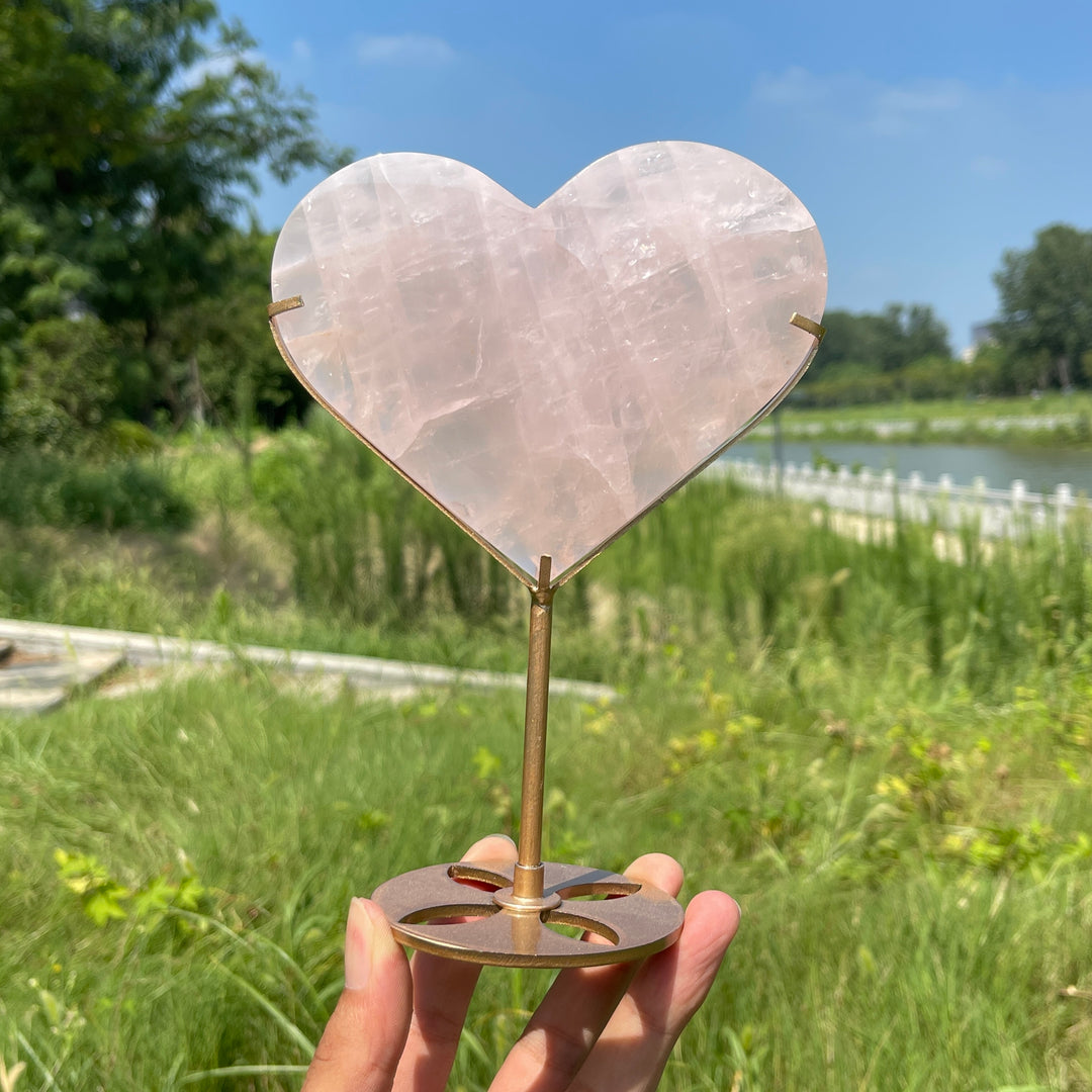 Unique,Natural Crystal Elegant Rose Quartz Heart With Stand