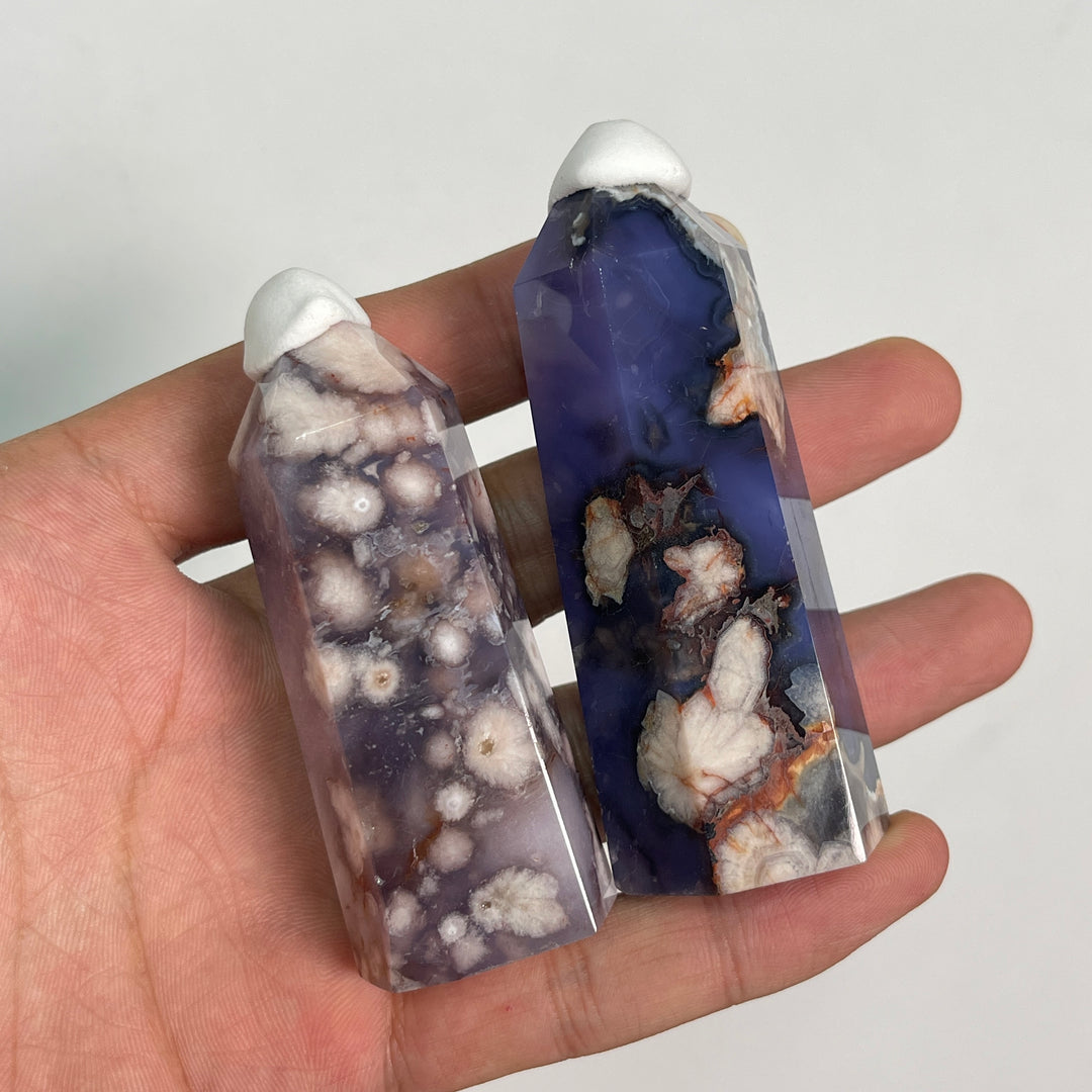 Unique,A Slightly Imperfect Natural Crystal Blue Flower Agate Point