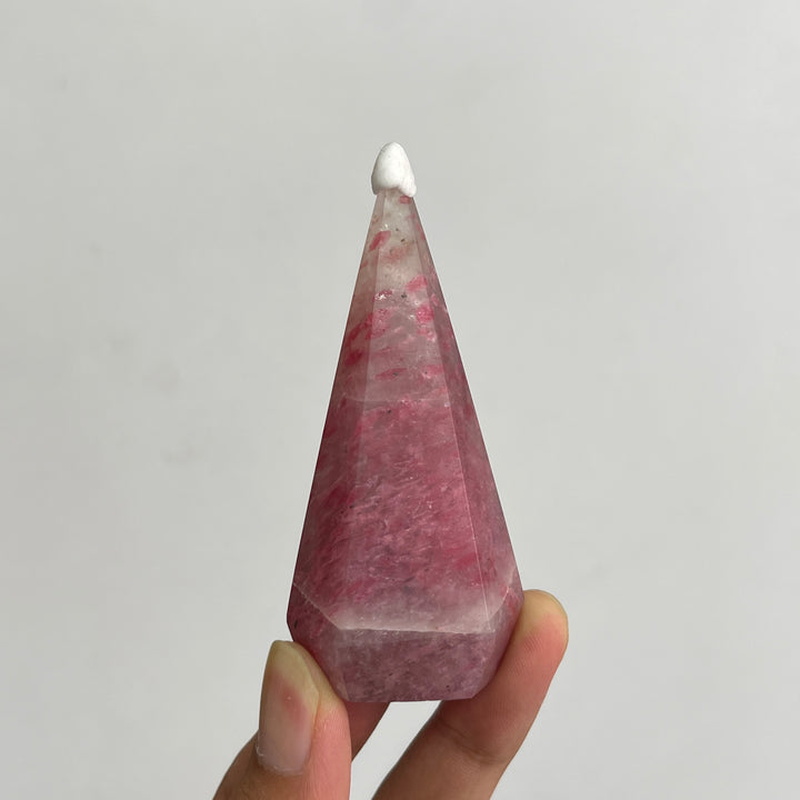 Unique,Natural Crystal Rhodonite In Quartz Diamond Tower