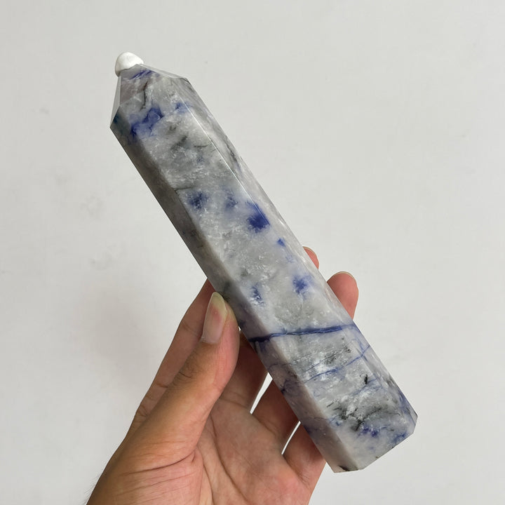 Unique,Natural Crystal Blue And White Porcelain Sodalite Point