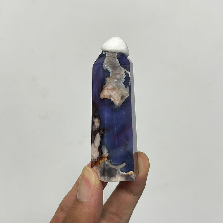 Unique,A Slightly Imperfect Natural Crystal Blue Flower Agate Point