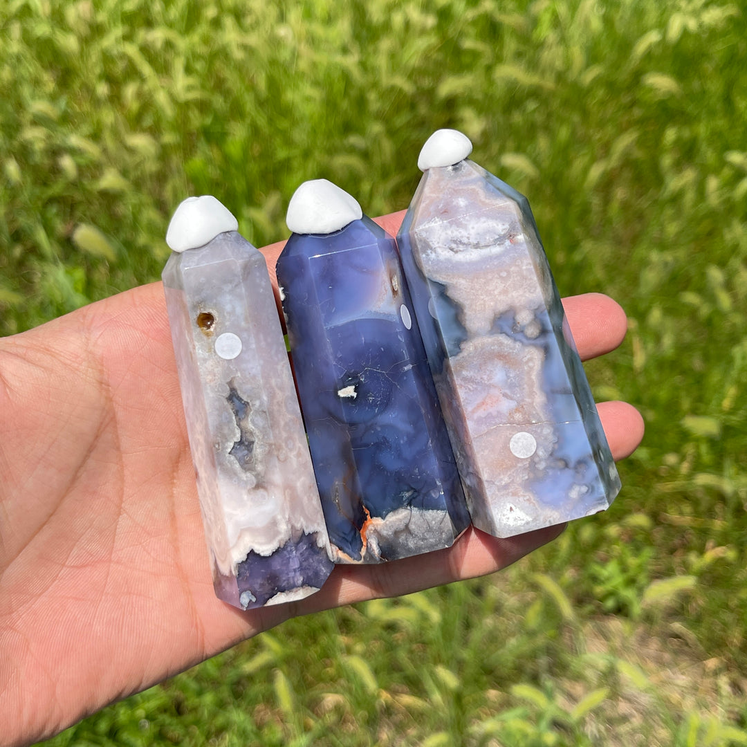Unique,A Slightly Imperfect Natural Crystal Blue Flower Agate Point