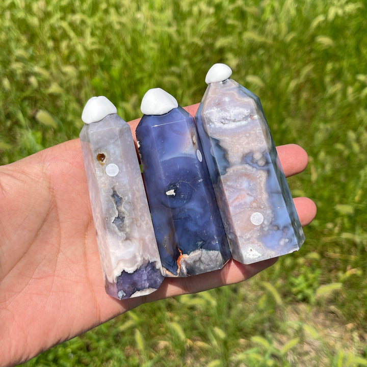 Unique,A Slightly Imperfect Natural Crystal Blue Flower Agate Point