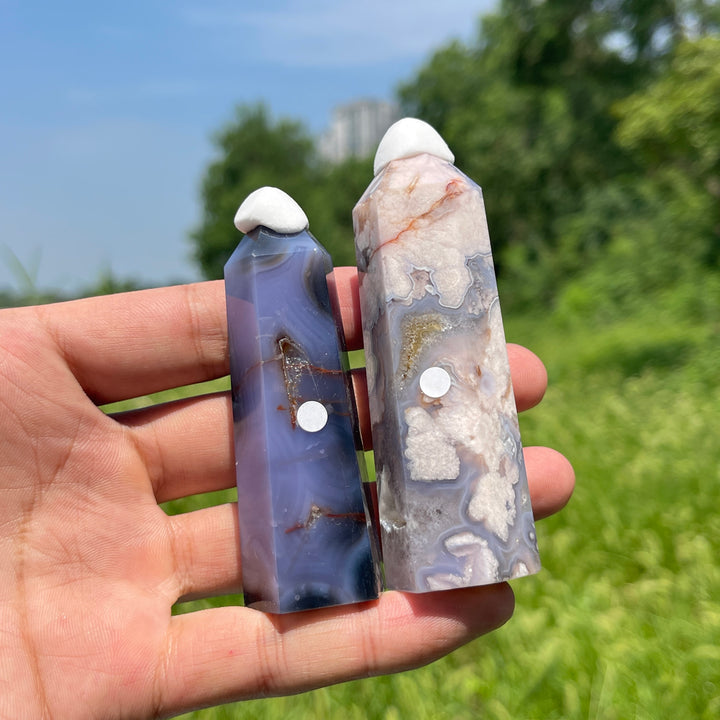 Unique,A Slightly Imperfect Natural Crystal Blue Flower Agate Point