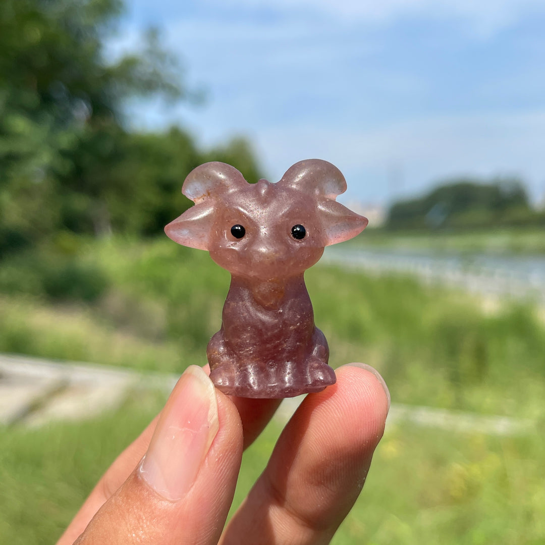 Natural Crystal Sitting Goat Carving