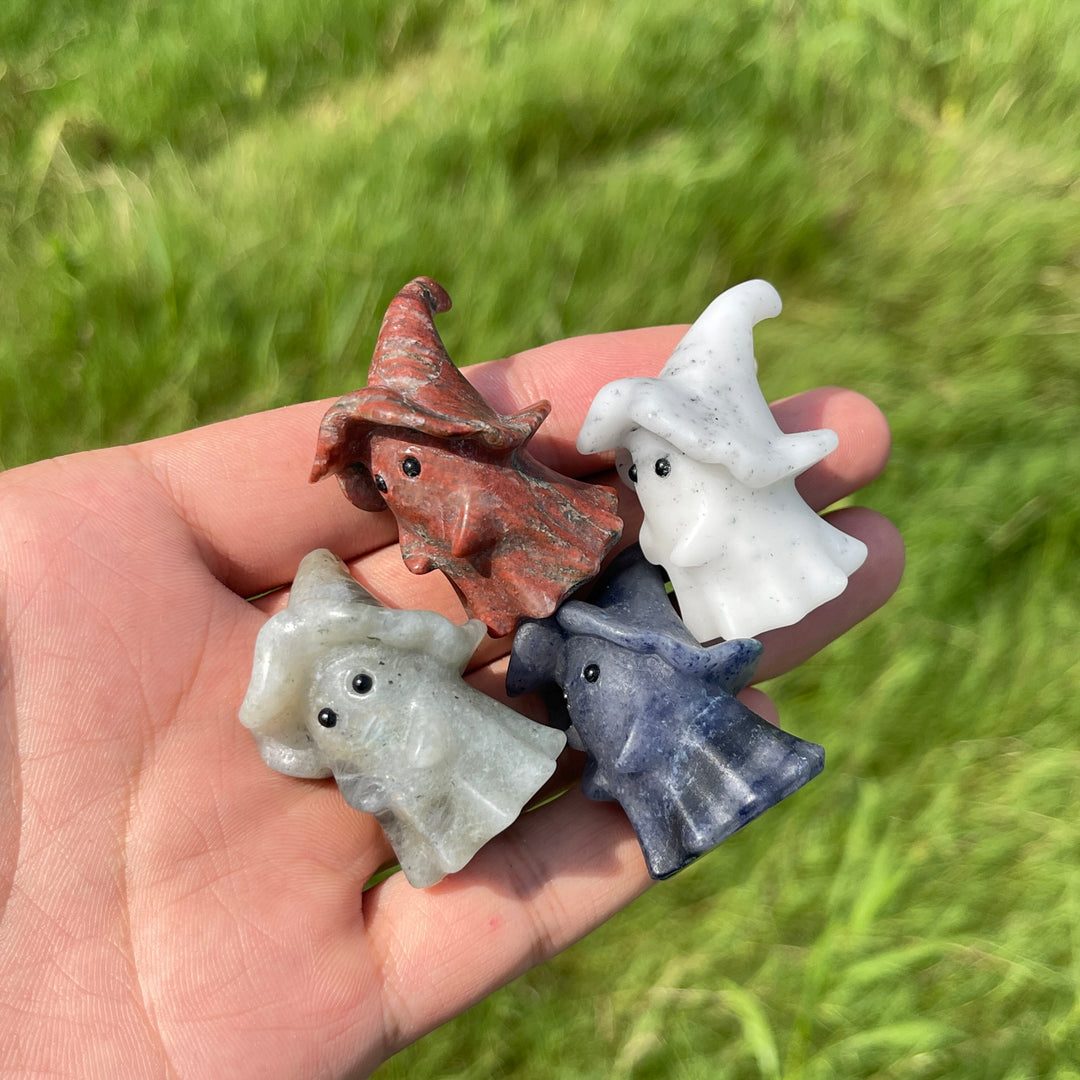 Natural Crystal Lovely Hatted Ghost Carving