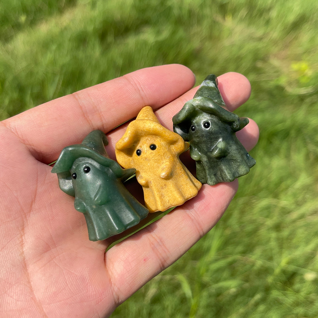 Natural Crystal Lovely Hatted Ghost Carving