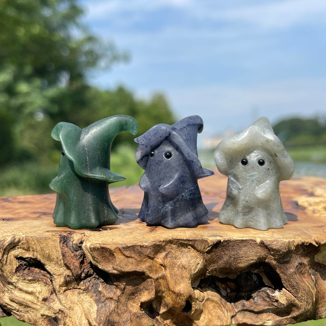 Natural Crystal Lovely Hatted Ghost Carving