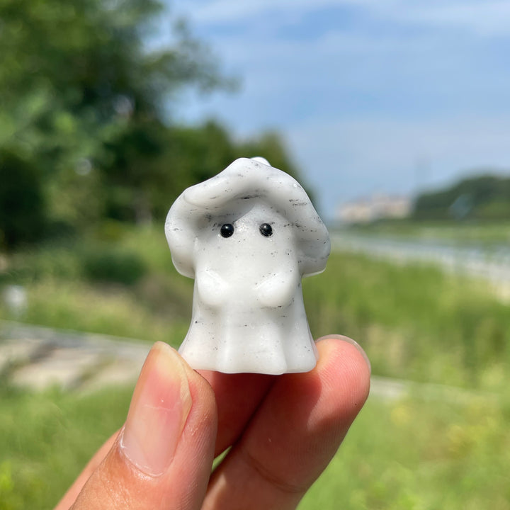 Natural Crystal Lovely Hatted Ghost Carving