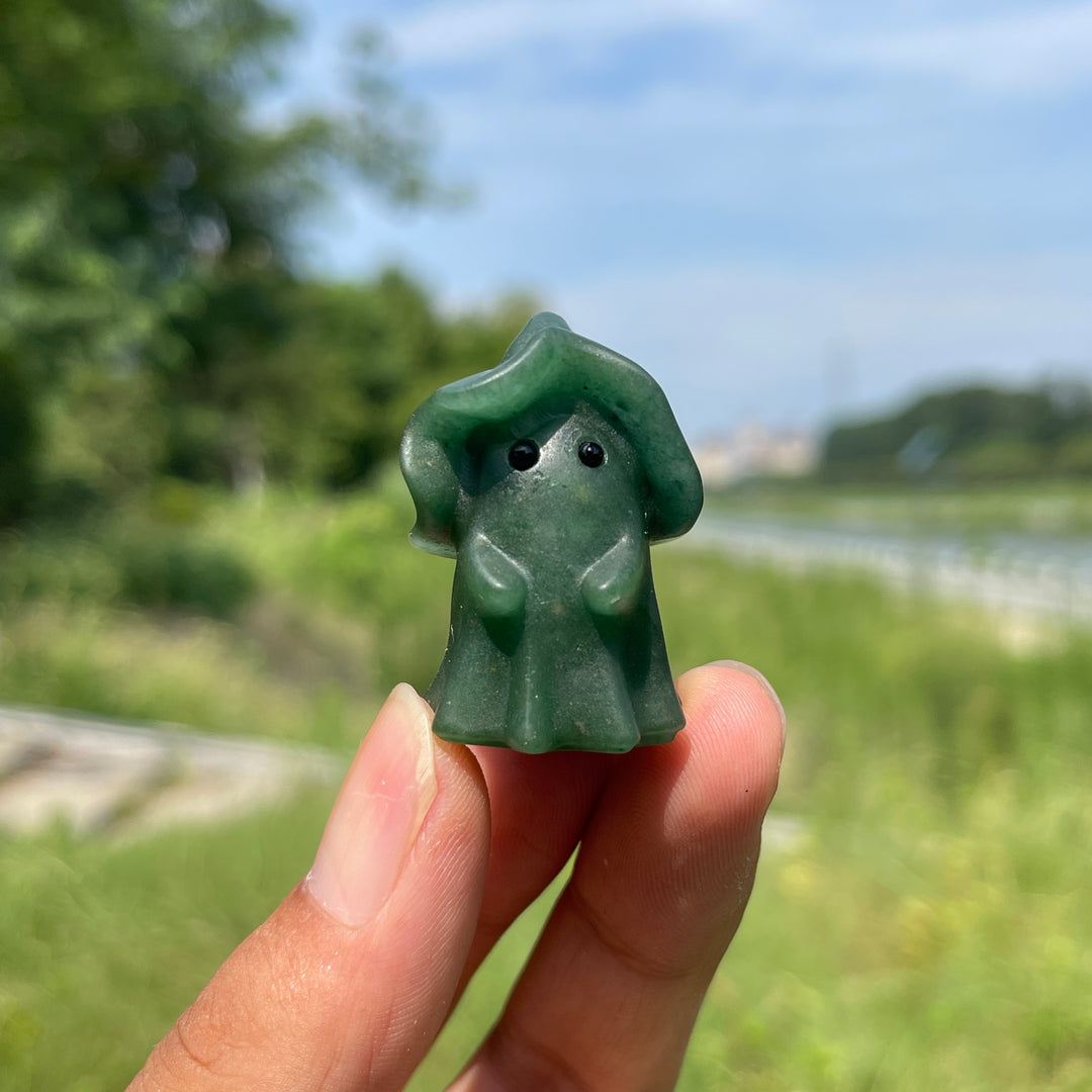Natural Crystal Lovely Hatted Ghost Carving