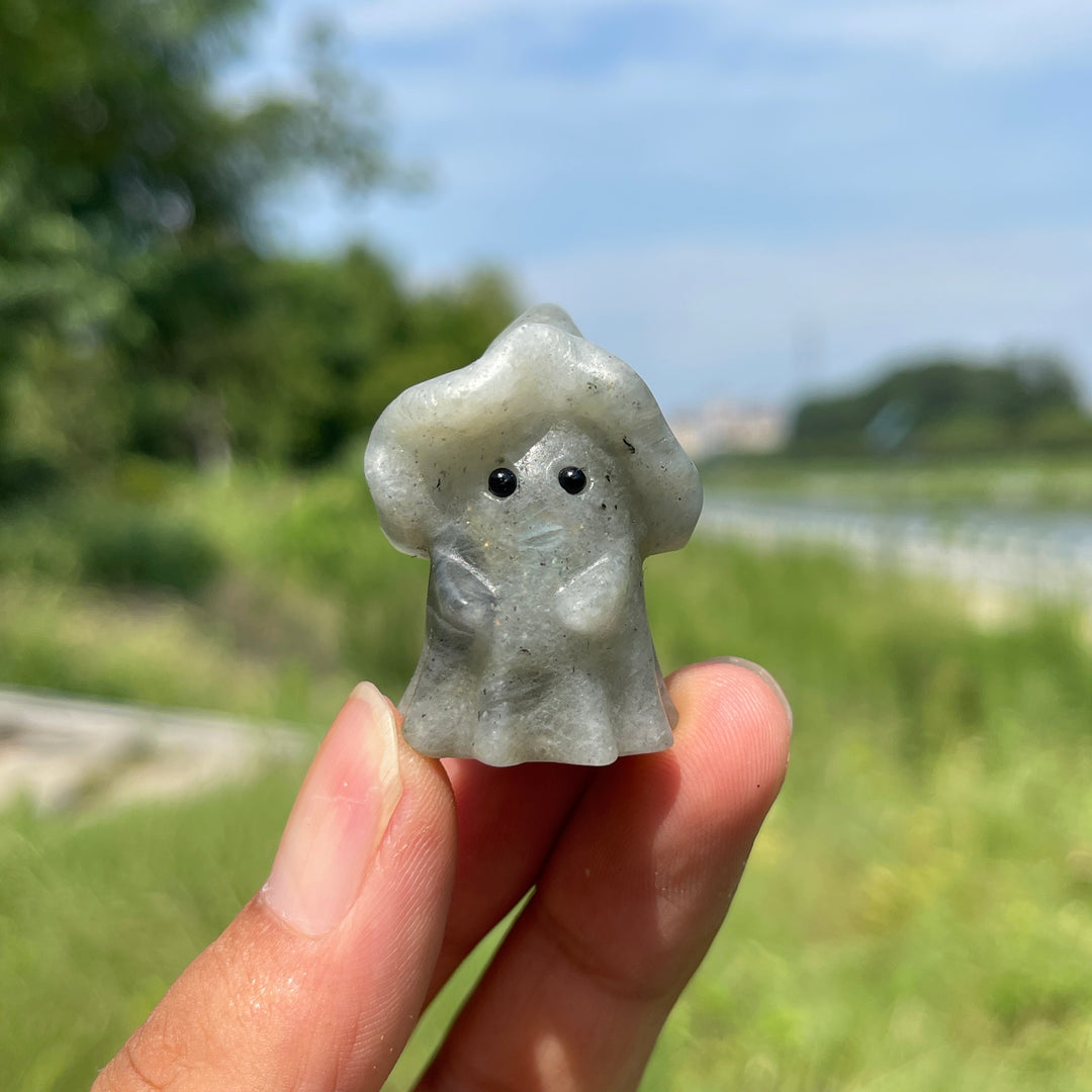 Natural Crystal Lovely Hatted Ghost Carving