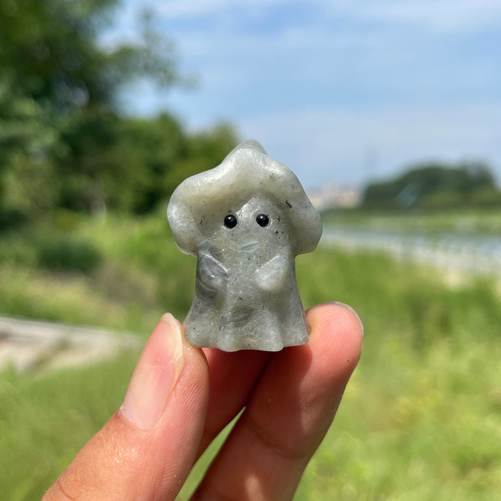 Natural Crystal Lovely Hatted Ghost Carving