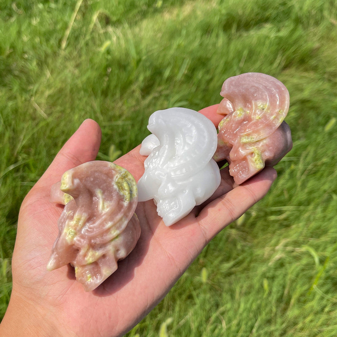 Natural Crystal Dragon Winged Skull Carving