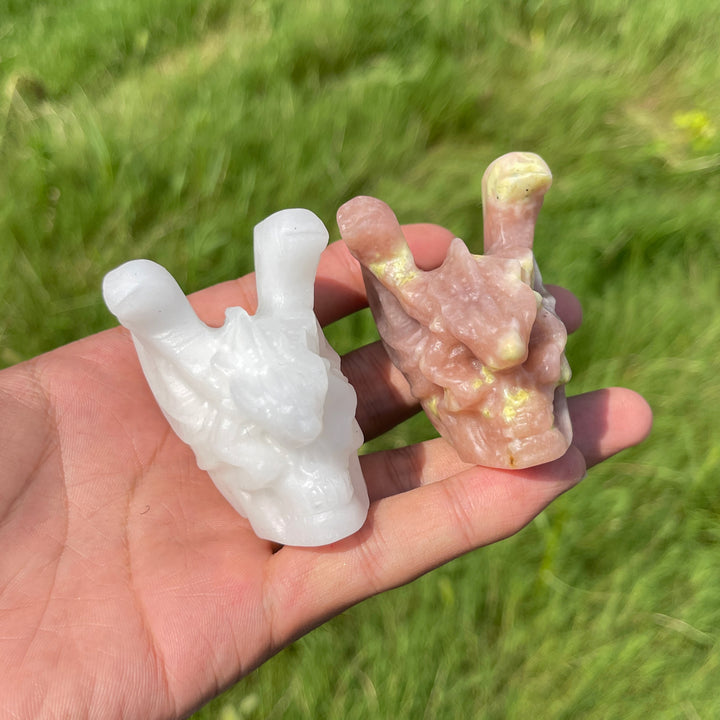 Natural Crystal Dragon Winged Skull Carving
