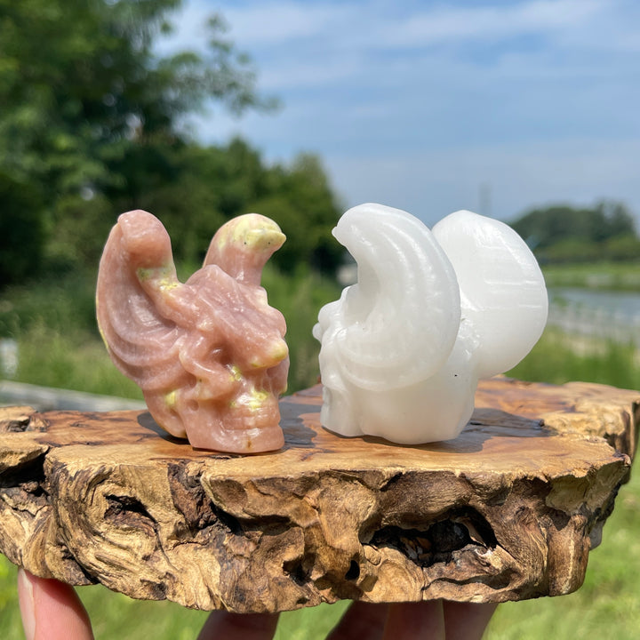 Natural Crystal Dragon Winged Skull Carving