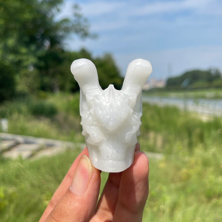 Natural Crystal Dragon Winged Skull Carving