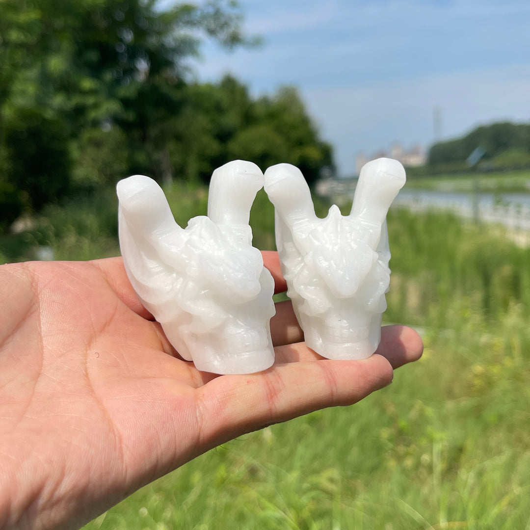 Natural Crystal Dragon Winged Skull Carving