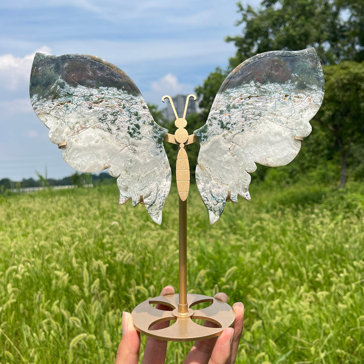 Unique,Natural Crystal Elegant Moss Agate Butterfly Wings