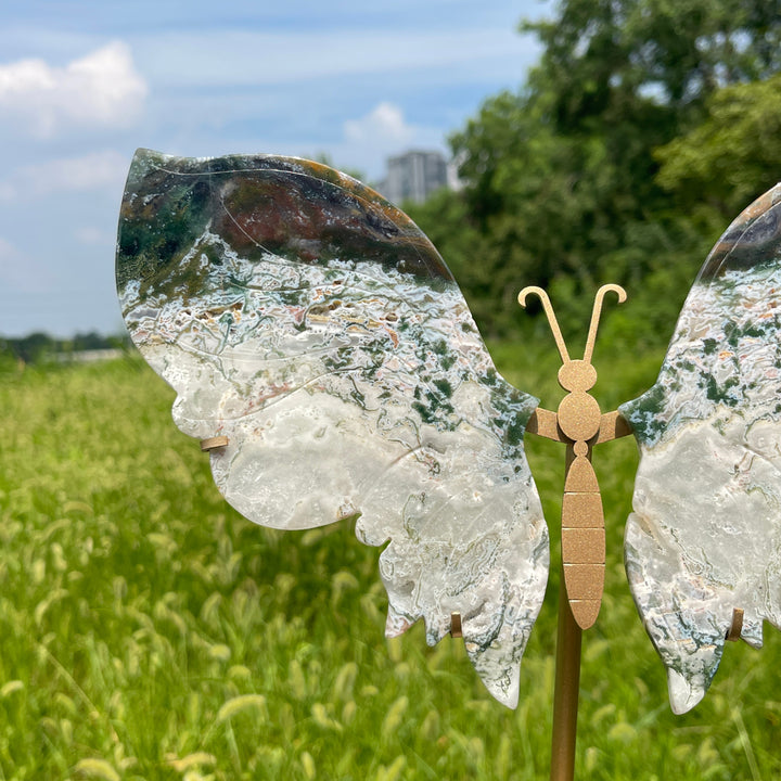 Unique,Natural Crystal Elegant Moss Agate Butterfly Wings