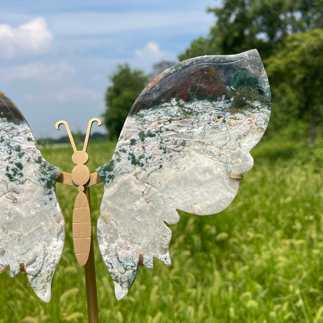 Unique,Natural Crystal Elegant Moss Agate Butterfly Wings