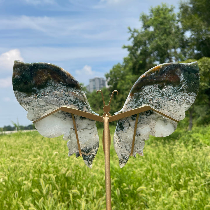 Unique,Natural Crystal Elegant Moss Agate Butterfly Wings