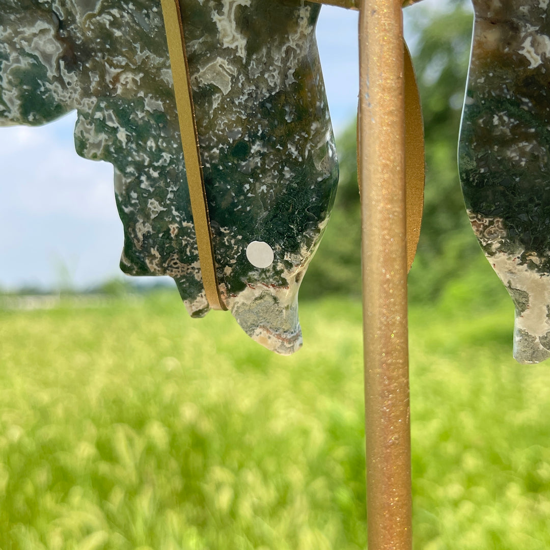Unique,A Slightly Imperfect Natural Crystal Moss Agate Butterfly Wings With Stand