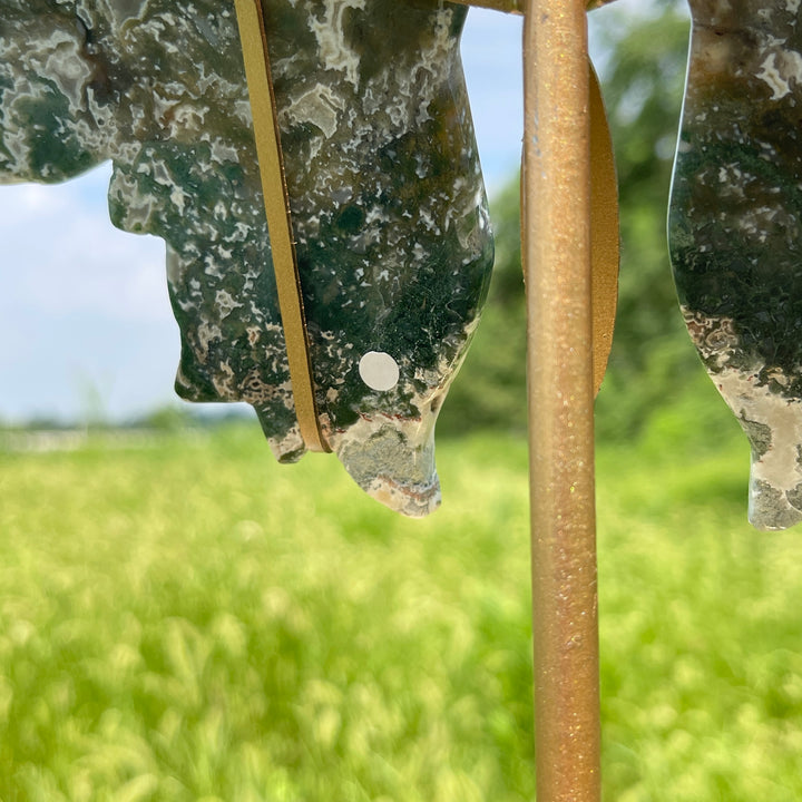 Unique,A Slightly Imperfect Natural Crystal Moss Agate Butterfly Wings With Stand