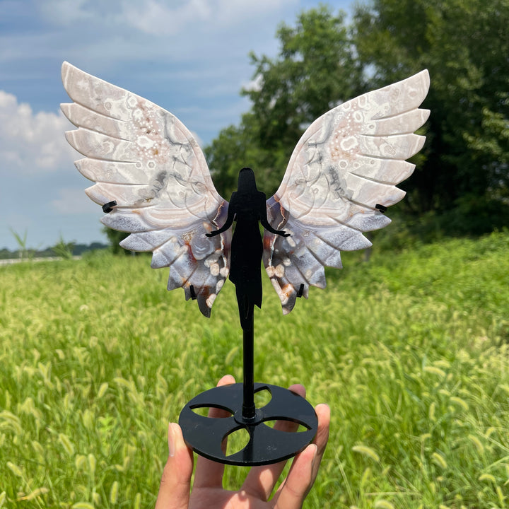 Unique,A Slightly Imperfect Natural Crystal Blue Flower Agate Angel Wing