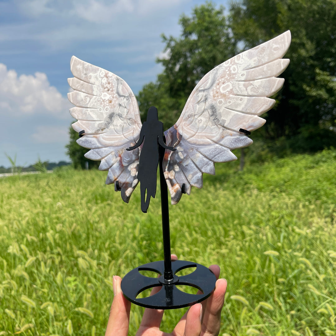 Unique,A Slightly Imperfect Natural Crystal Blue Flower Agate Angel Wing