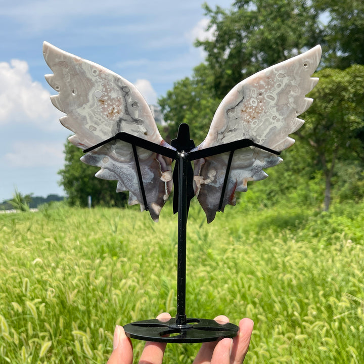 Unique,A Slightly Imperfect Natural Crystal Blue Flower Agate Angel Wing
