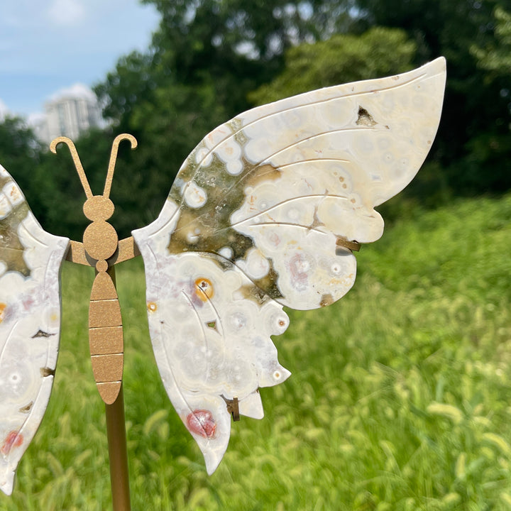 Unique,Natural Crystal Ocean Jasper Butterfly Wings With Stand