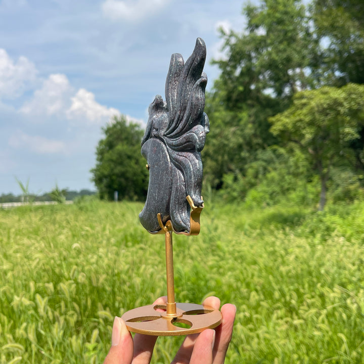 Unique,A Slightly Imperfect Nine‑Tailed Fox On Moon Carving