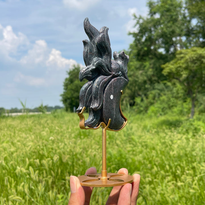 Unique,A Slightly Imperfect Nine‑Tailed Fox On Moon Carving