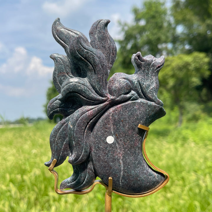 Unique,A Slightly Imperfect Nine‑Tailed Fox On Moon Carving