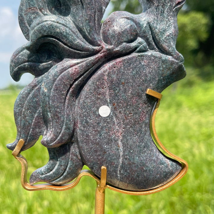 Unique,A Slightly Imperfect Nine‑Tailed Fox On Moon Carving